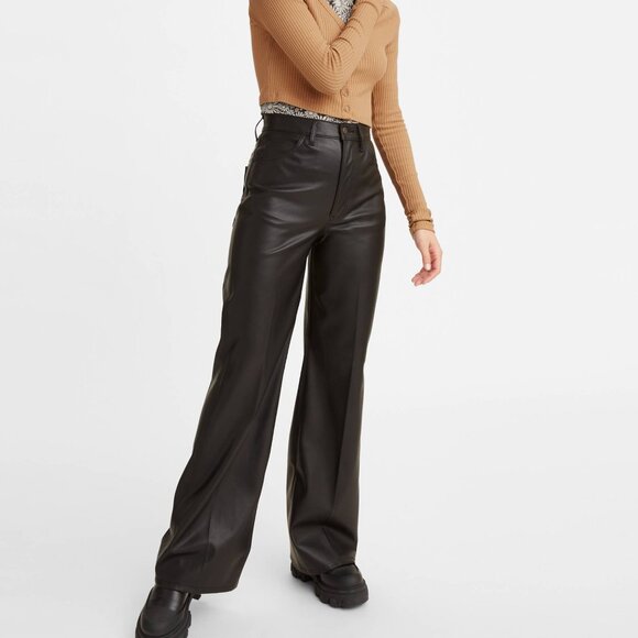 NWT Levi's 70's High Flare Faux Leather Black Pants Size 27 - Picture 1 of 14
